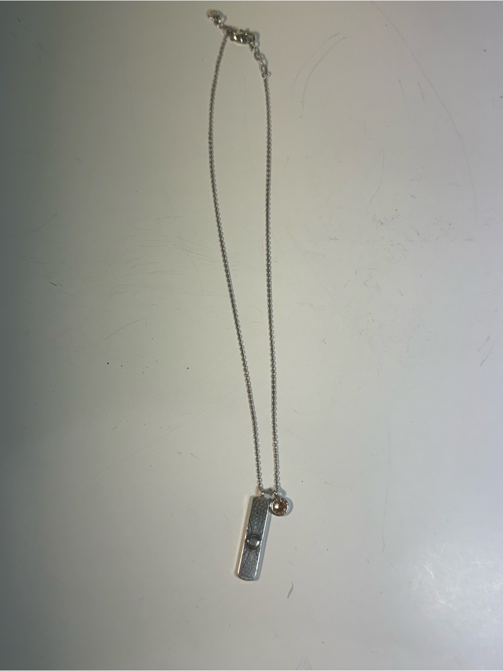 Silver Bar Pendant Necklace with Accent Charm - Women Jewelry